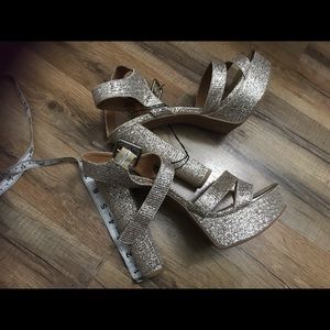 Gold sparkle platform heels Chinese laundry